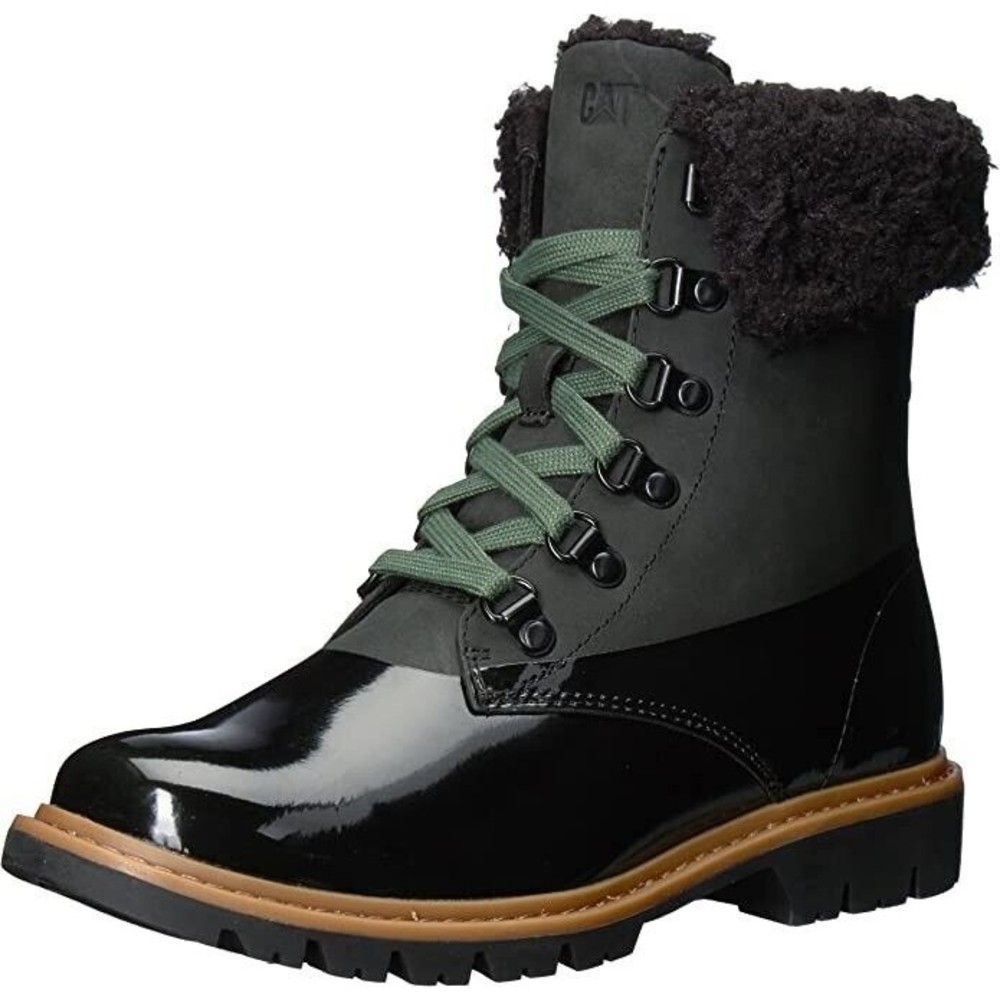 $155 Cat Footwear Women Hub Hiker Faux Fur Mid Calf Boot black leather 9 M